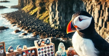 foto artistica do puffin da islandia mostrando souvenirs