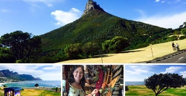 Autora se despedindo da Cidade do Cabo, no topo da Table Mountain e arredores, contemplando a cidade e o mar