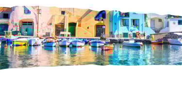 Foto da Costa Amalfitana com o mar azul do Mediterrâneo ao fundo