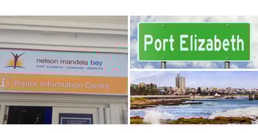 Vista da orla de Port Elizabeth, em Nelson Mandela Bay, com a cidade ao fundo