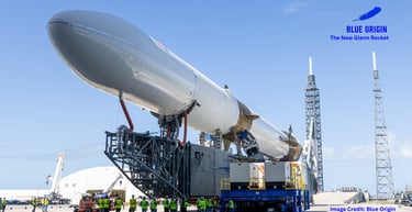 New Glenn during rollout to the launch pad at LC-36 ahead of the NG-3 mission. (April 11, 2026)