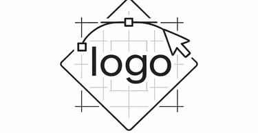 Minimal black and white icon illustrating logo design, brand identity and visual guidelines.