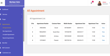 Online Salon Booking System - All Appointments