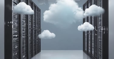 A team collaborating over cloud infrastructure diagrams on a digital screen.