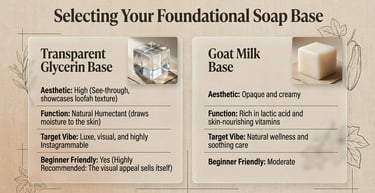Comparison chart of transparent glycerin and goat milk soap bases for DIY soap making.