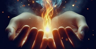 Accompagnement coupeur de feu - Raphaël Pacchiani - Deux mains en coupe qui tiennent une flamme.