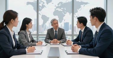Corporate negotiation meeting between executives finalizing business deals and agreements