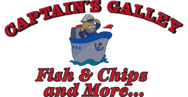 Captain’s Galley logo featuring red typography and a cartoon captain on a ship