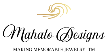 a gold and black Mahalo Designs logo for making a jewelry jewelry store