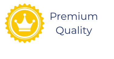 Yellow gold premium quality seal with a crown icon and elegant blue typography.