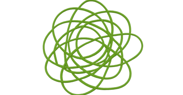 A green line illustration of a tangled scribble or knot, representing chaos or complexity.
