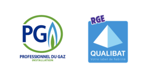 Logo PG Professionnel du Gaz et Logo Qualibat RGE
