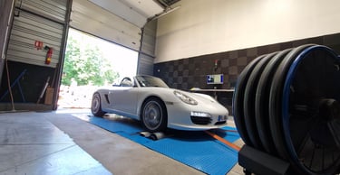 une Porsche sur banc de puissance
