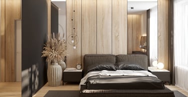 a bedroom with a bed and a large bed