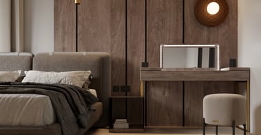 a bedroom with a bed and a desk