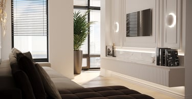 a living room with a couch and a television