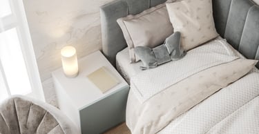 a bed with a bed and a chair