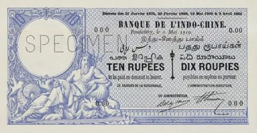 French India 10 Rupees specimen banknote