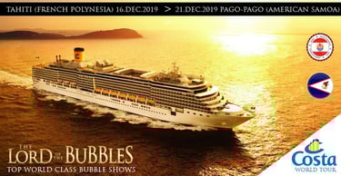 a cruise ship with a large cruise ship in the background