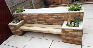 Colourful Garden Makeover Brick Seating Planer Bar New Lawn