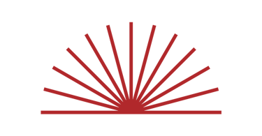 Minimalist red sunburst icon featuring radiating lines forming a semi-circle on a black background.