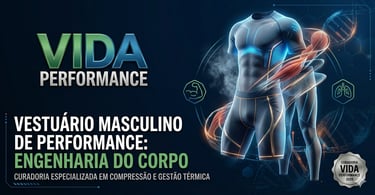 Vestuário masculino de compressão técnica e gestão térmica avançada. Vida Performance.