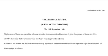Burma The Currency Act 1940