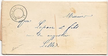 1847 : Lettre postée au bureau de QUESNOY-SUR-DEULE pour LILLE.