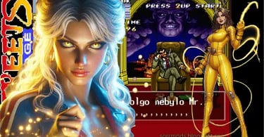 Ellektra from Streets of Rage like a woman in a gold outfit and a gold dress 