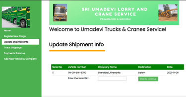 Lorry Service Management System - Update Shipment Info Page