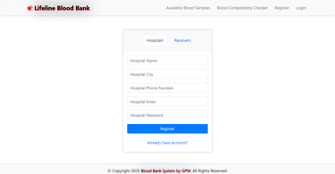 Blood Bank Management System - Hospital Registration Page