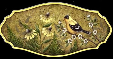 Chris Haughey's  Goldfinch Meadow, fern, white flowers, yellow flowers