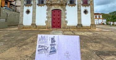 Passaporte da estrada real com carimbos de cidade históricas e turisticas em Prados MG
