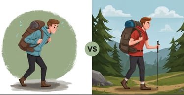 Image of Uncomfortable hiker vs comfortable backpack 