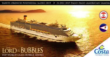 a cruise ship with a large cruise ship in the background