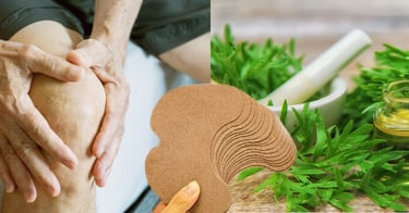 Natural knee pain relief patch applied to support joint mobility.