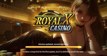 Lady lying on her slim and skinny arms with title royal x casino after her 