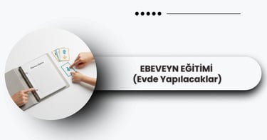 Ebeveyn eğitimi ve evde yapılacakları simgeleyen rehber dosya ve etkinlik kartları.