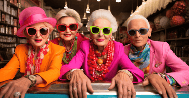 a group of women in bright pink sunglasses and bright pink sunglasses