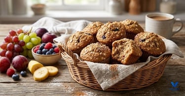 Oat, apple and whole wheat muffins for breakfast, made at home.