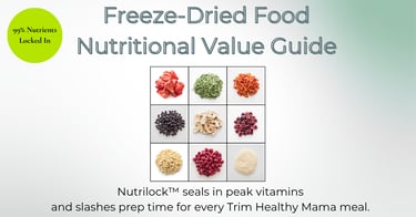 9 Panel image showing Thrive Freeze dried fruits and vegetables for THM meals