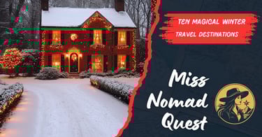 a house with a christmas tree and a red and white sign that says miss nor