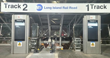 LIRR MTA Platform at Jamica station JFK displaying Tracks 1 and 2 to Penn Station
