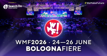 Crowd attending WMF 2026 digital innovation festival at BolognaFiere in Italy.
