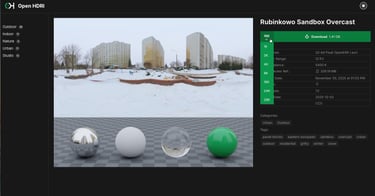 A screenshot of the OpenHDRI interface showing image download size options