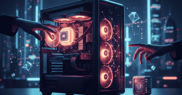 CPU com duas mãos tentando tocar, com alusão a inteligência artificial ter deixado mais longe ele