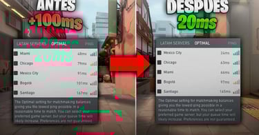 Comparativa en juego: reducción de ping de 100ms a 20ms tras la optimización de MBTECNIC