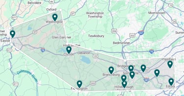 Map of ShelfCheck service area in NJ