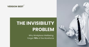 Surreal graphic showing an invisible worker in a dress shirt addressing workplace wellbeing and employee visibility.