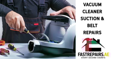 a man in a black shirt and a white shirt with a vacuum cleaner and a